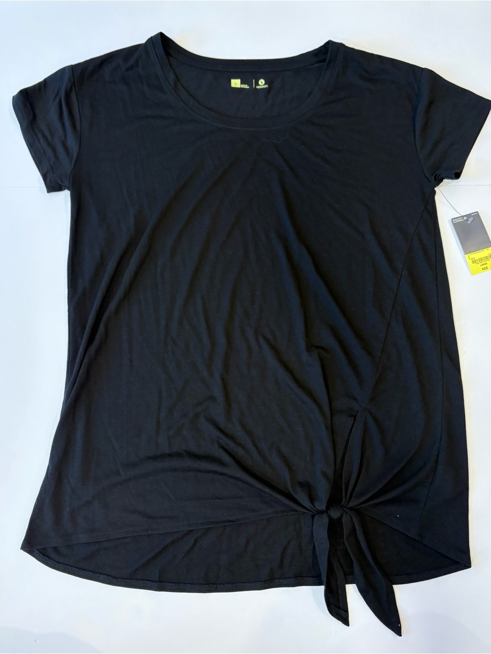 Xersion Women's Athletic Black Tie-Hem Short Sleeve Top Large